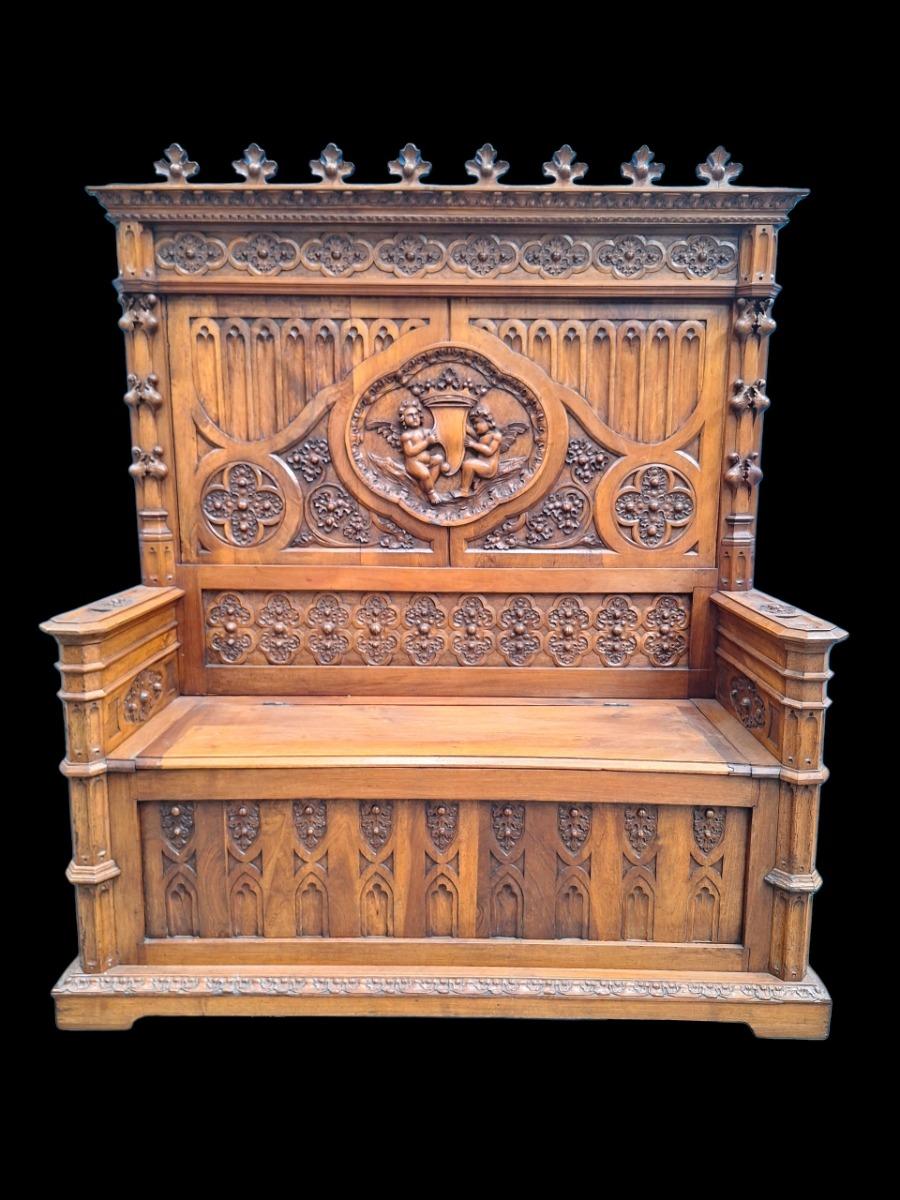 19th century walnut hall bench 