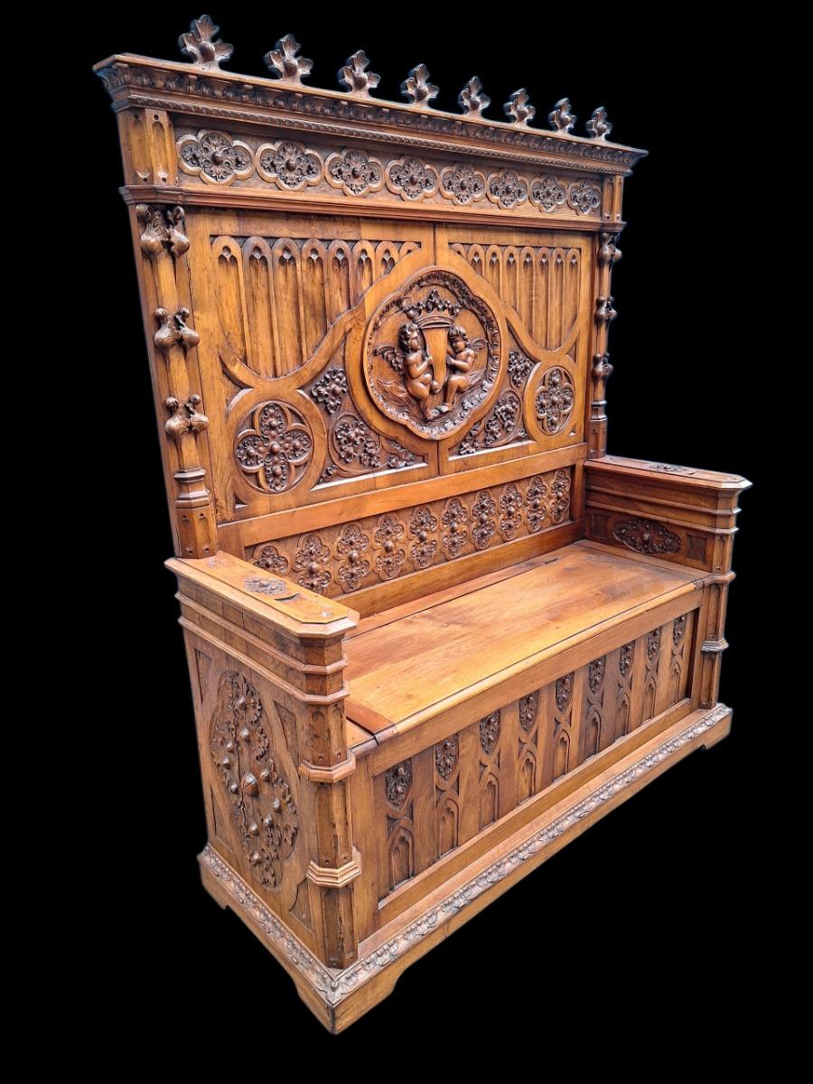 19th century walnut hall bench 