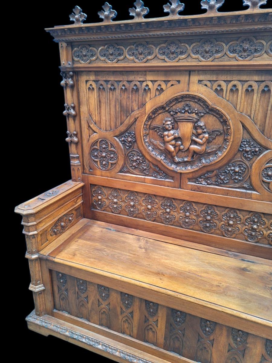19th century walnut hall bench 