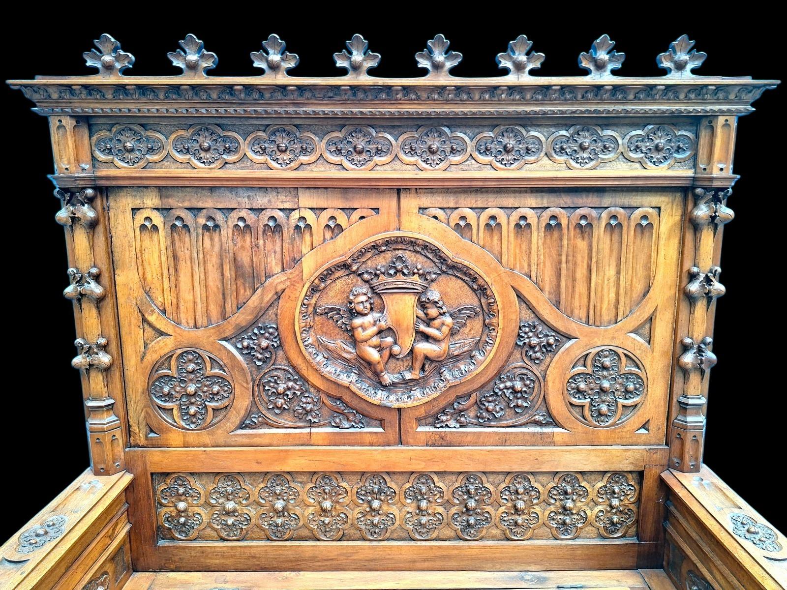 19th century walnut hall bench 