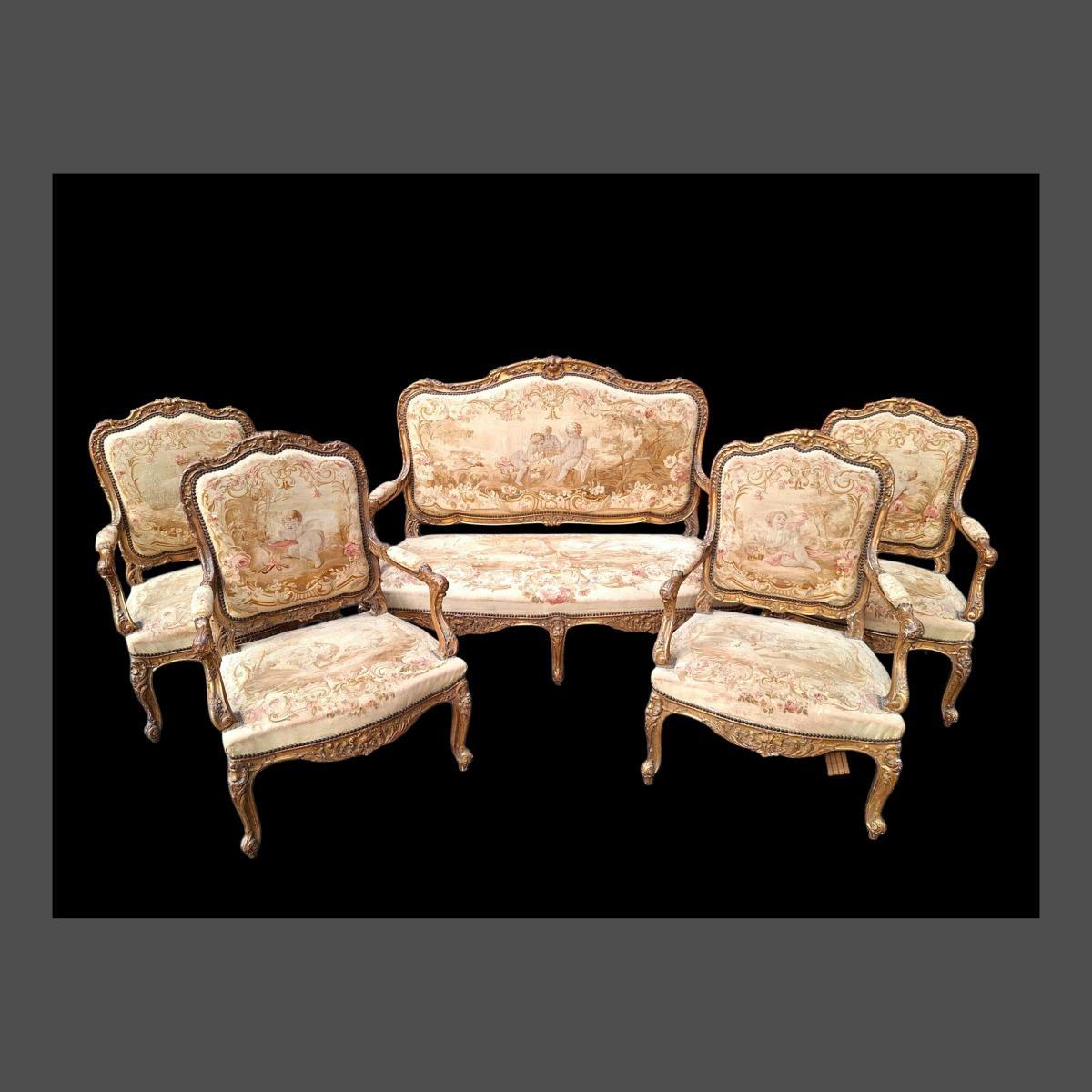 19century salon in Louis XV style, in guilded wood.