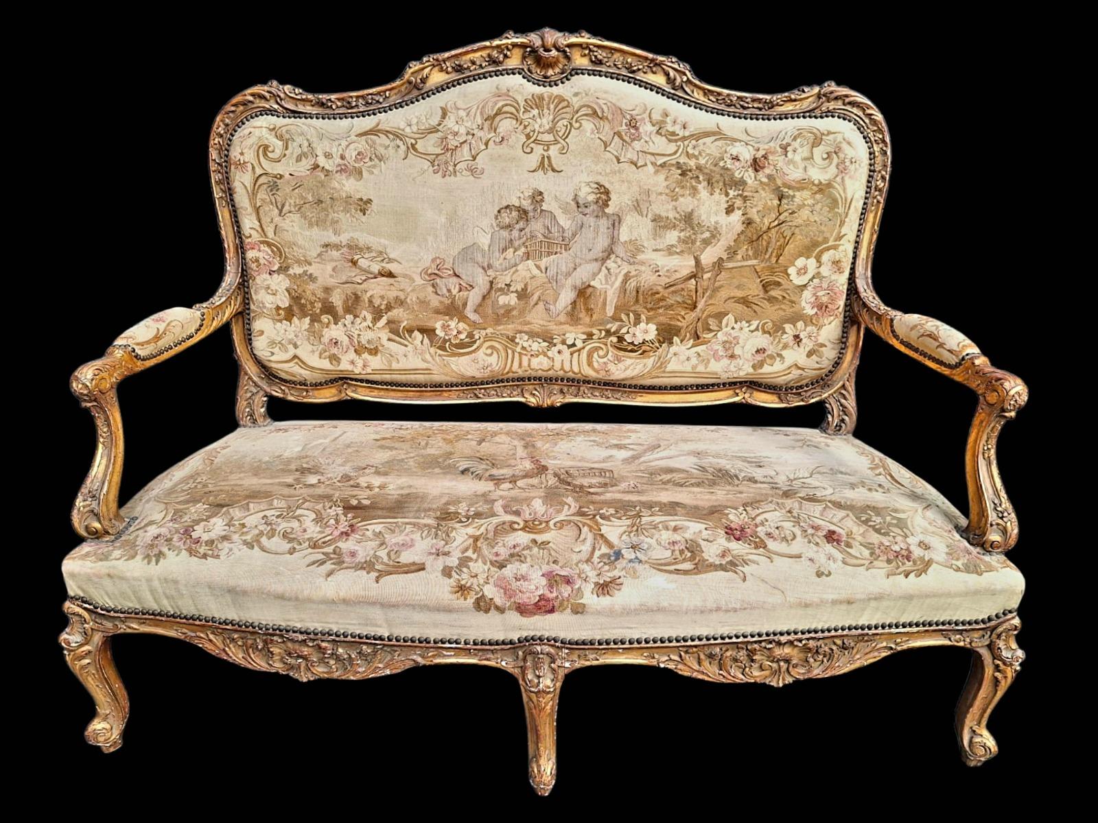 19century salon in Louis XV style, in guilded wood.