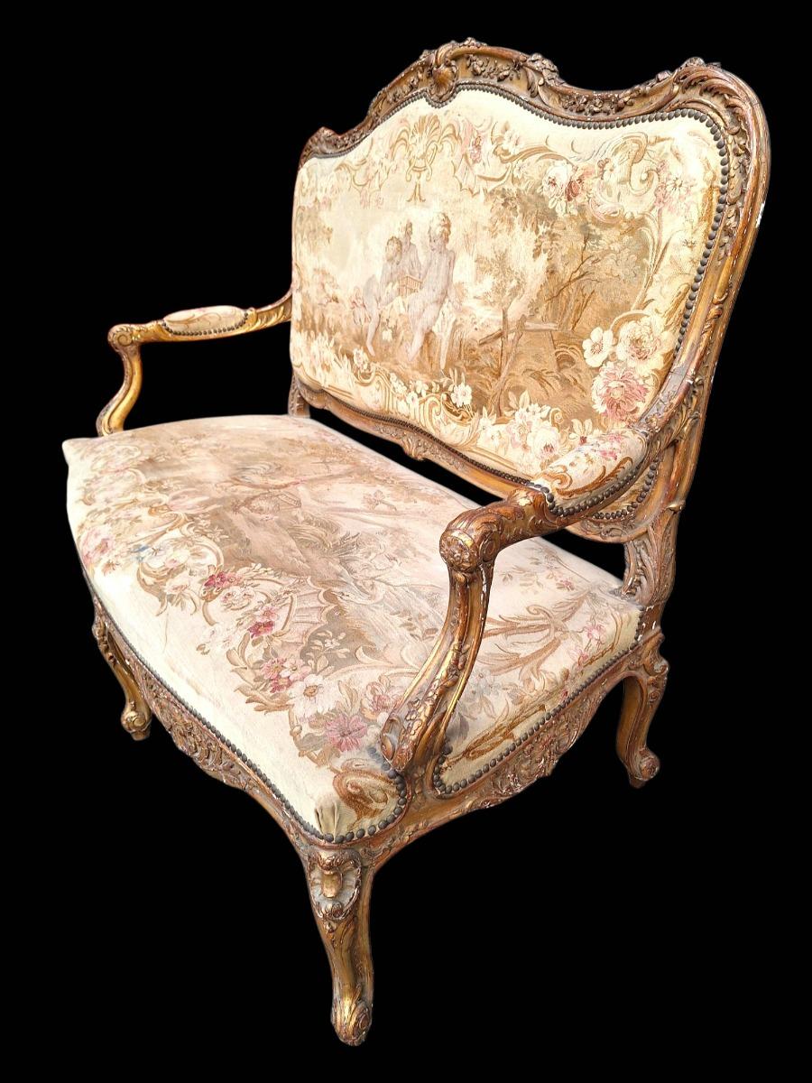 19century salon in Louis XV style, in guilded wood.