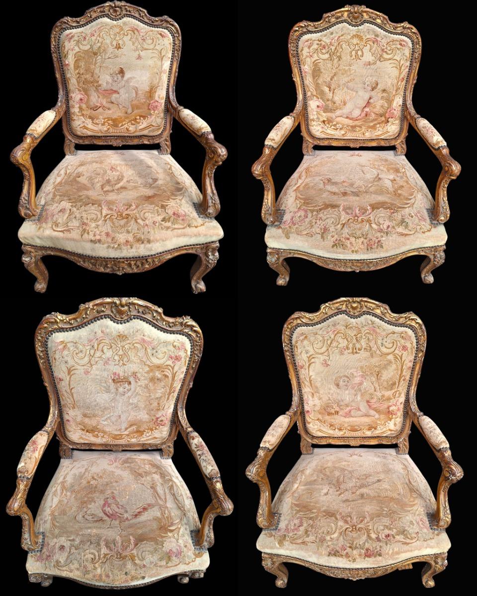 19century salon in Louis XV style, in guilded wood.