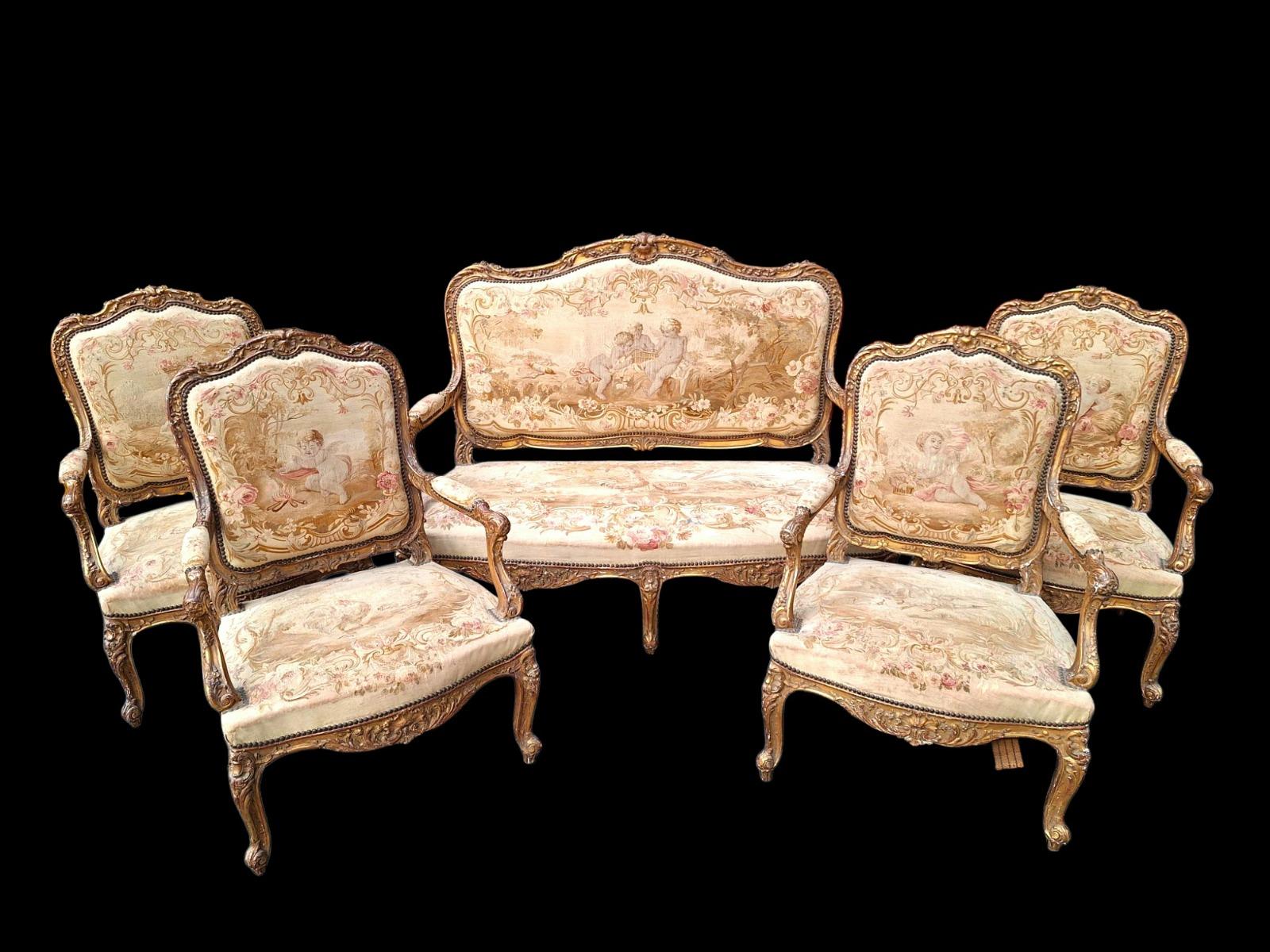 19century salon in Louis XV style, in guilded wood.