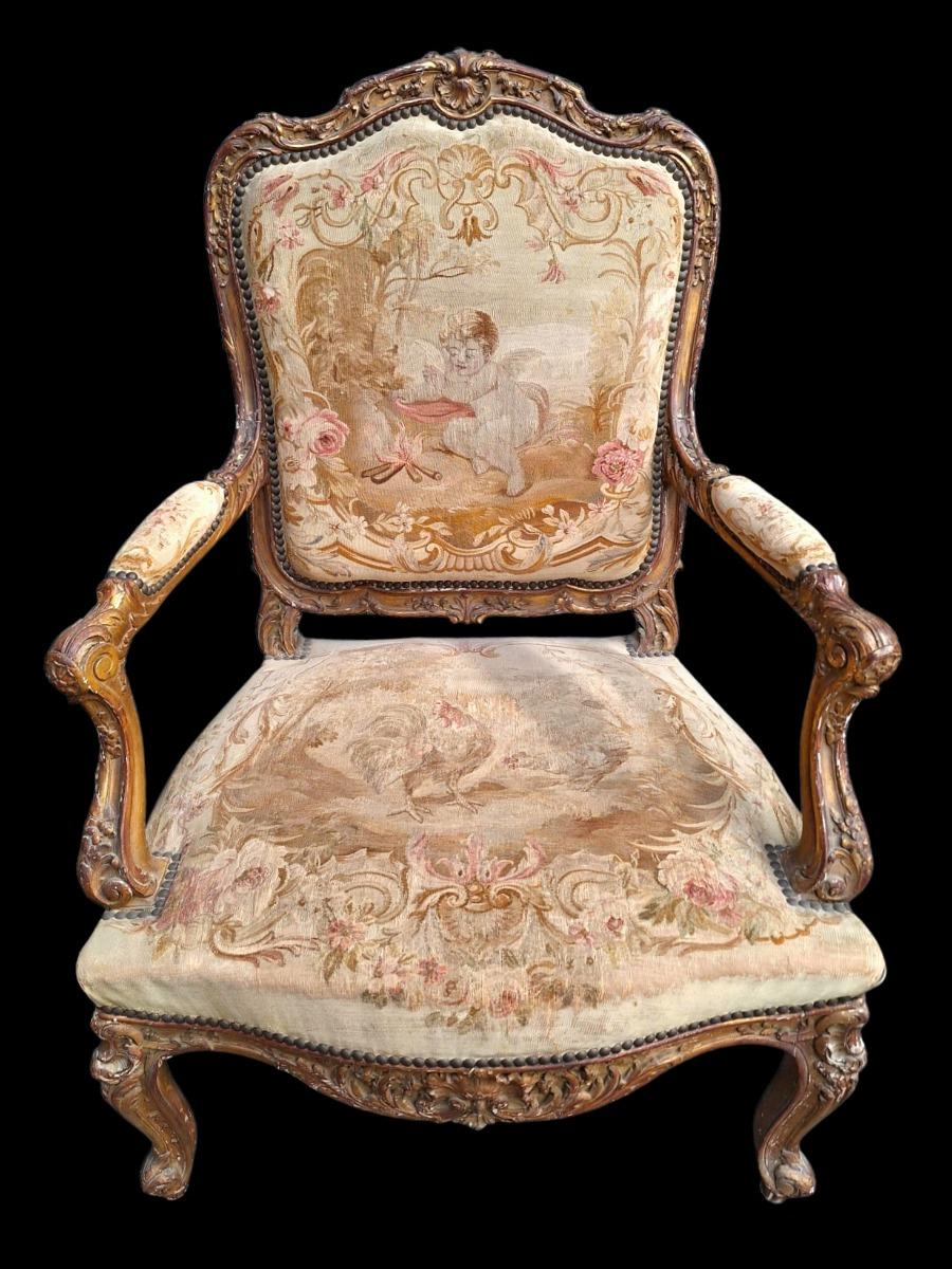 19century salon in Louis XV style, in guilded wood.