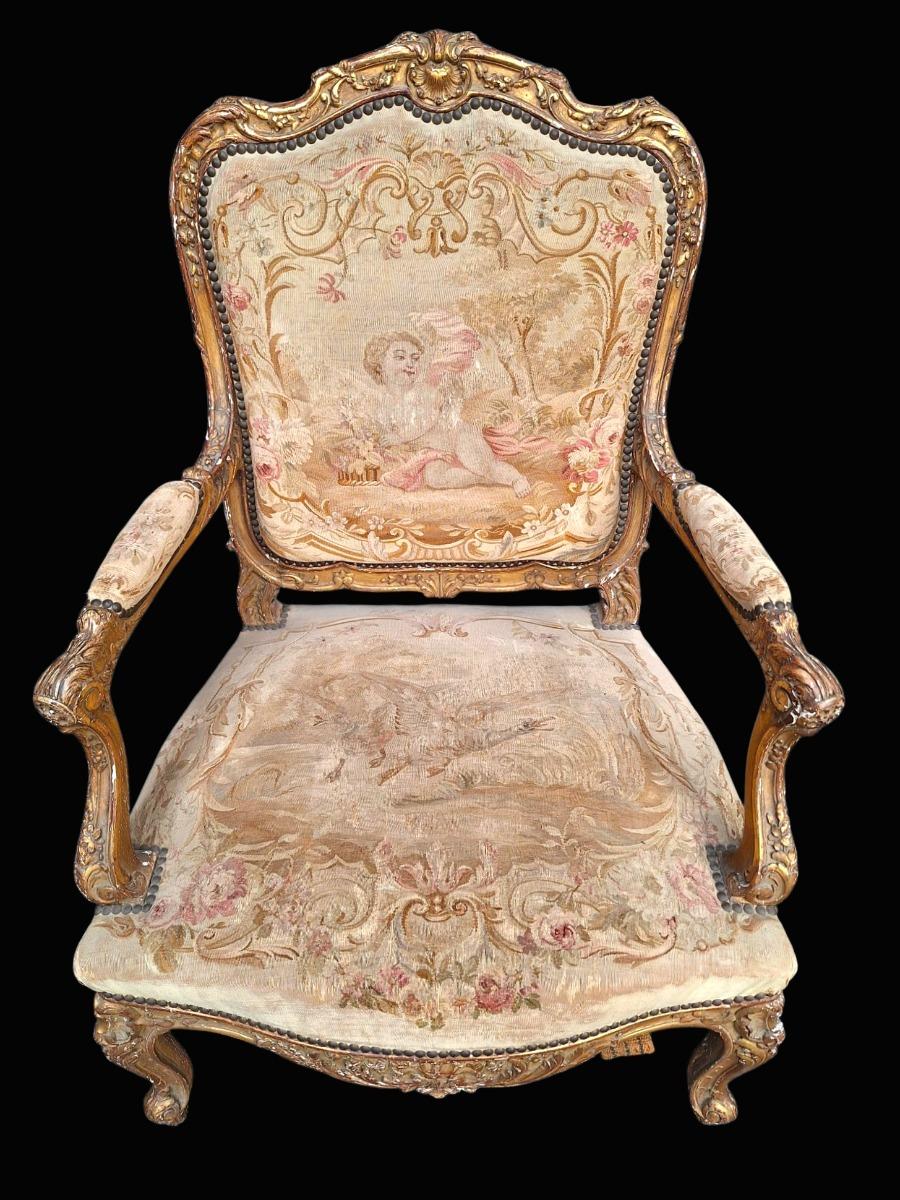 19century salon in Louis XV style, in guilded wood.