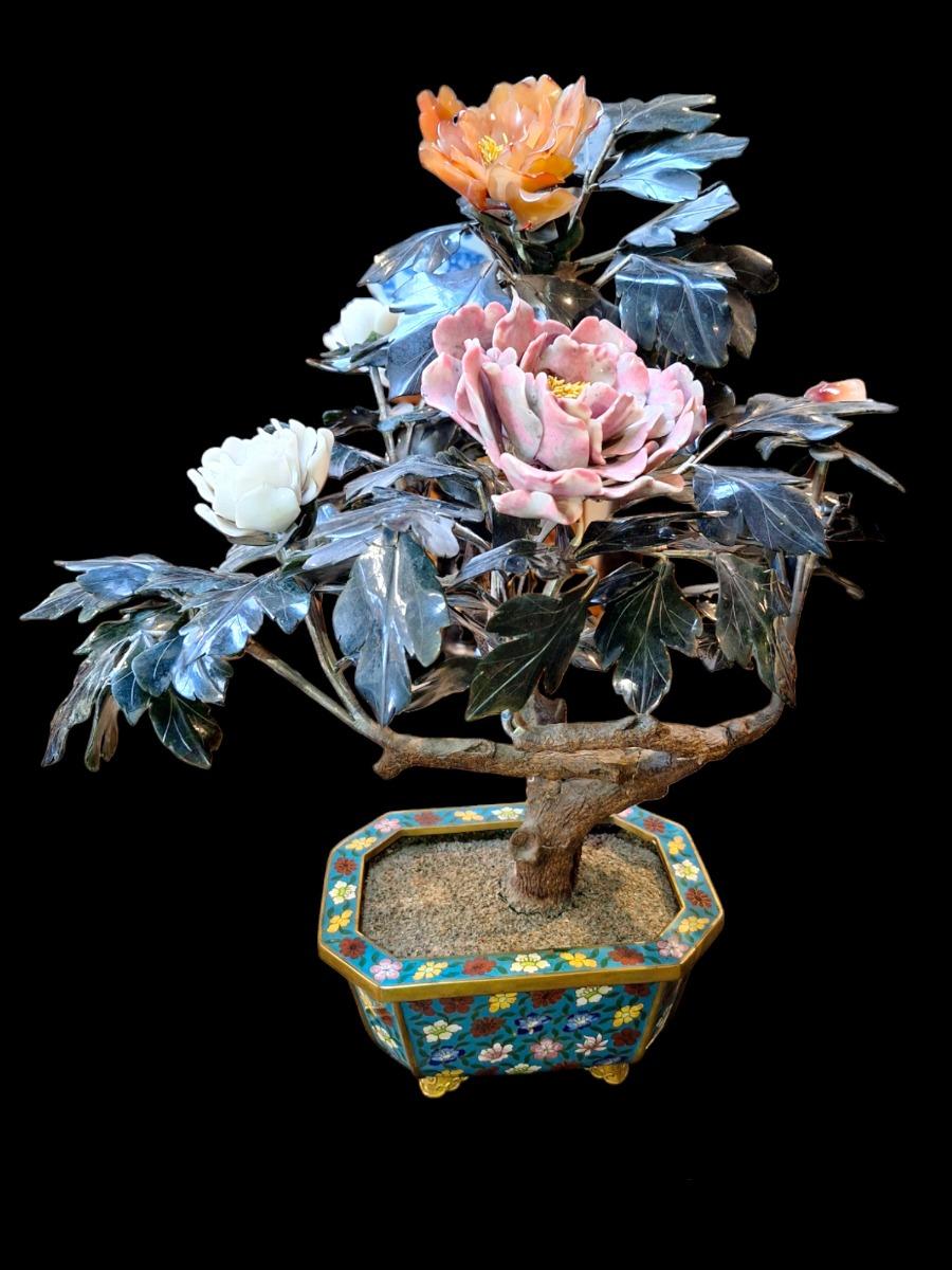 A nice pair of chinese flowerpot trees in hardstone and cloisonné.€