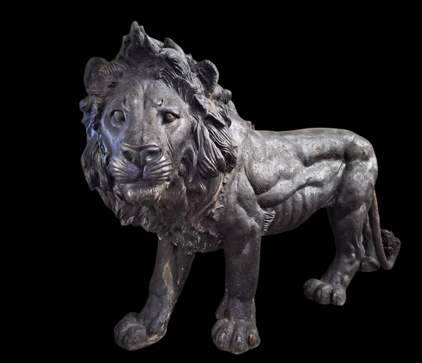 A pair of very large bronze lions