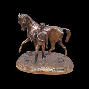 Bronze horse and jockey signed PJ Mene