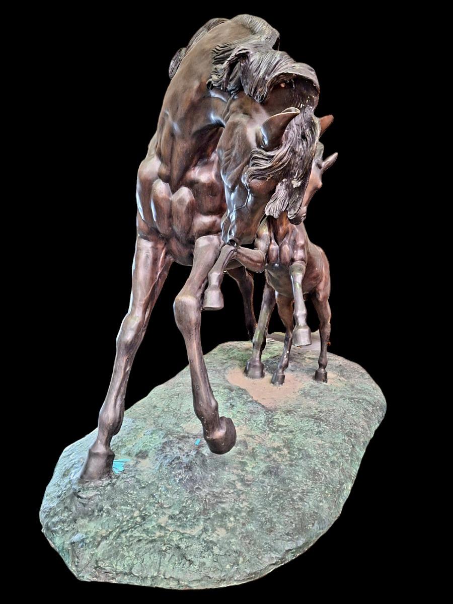 Decorative bronze garden sculpture horses