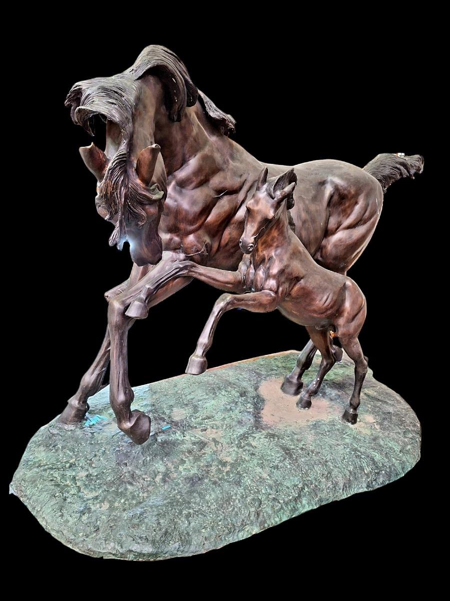 Decorative bronze garden sculpture horses