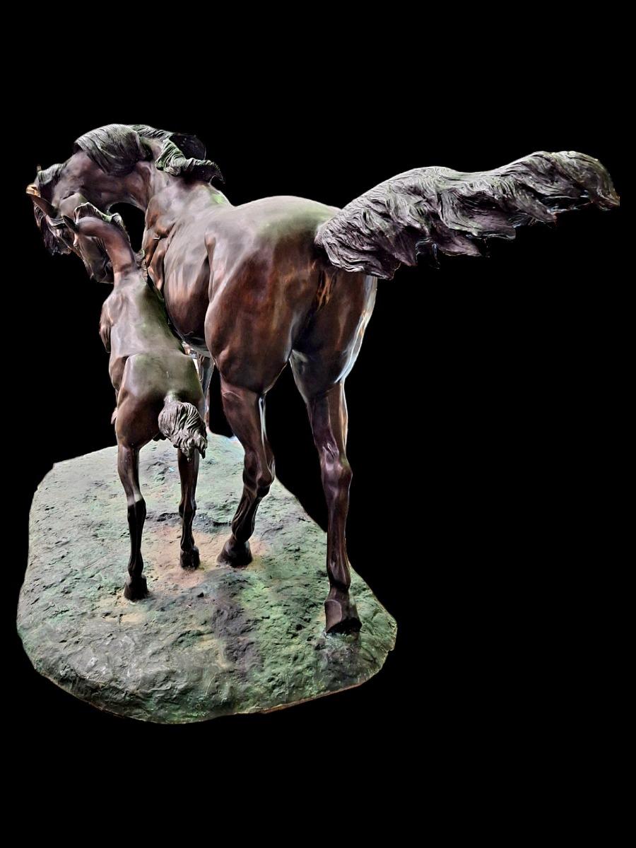 Decorative bronze garden sculpture horses