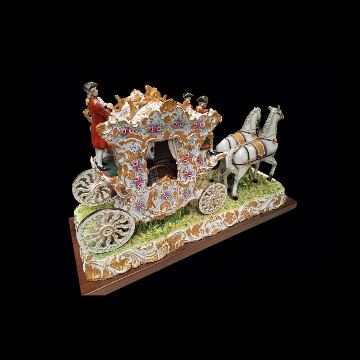 Italian porcelain horse carriage.