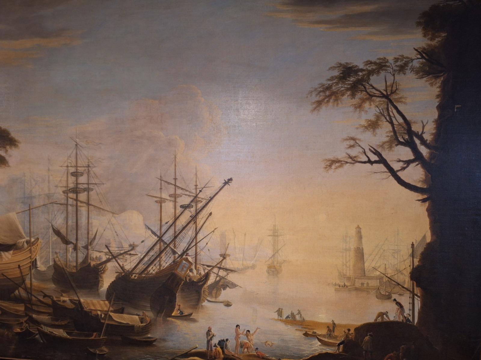 Large and high quality Painting with view on a ship dock