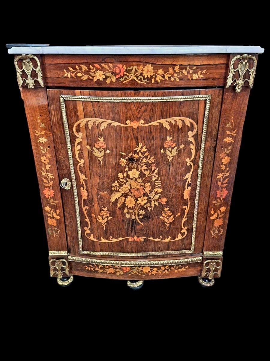 Marquetry corner cabinet