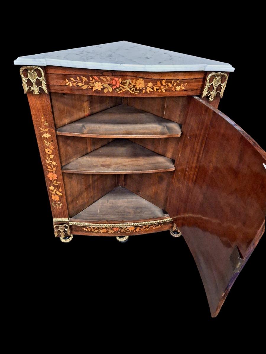 Marquetry corner cabinet