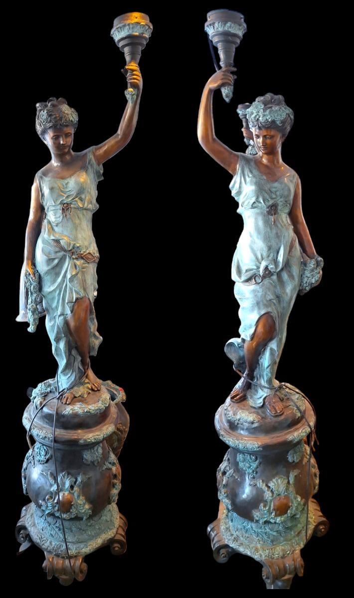 Pair of bronze torchieres