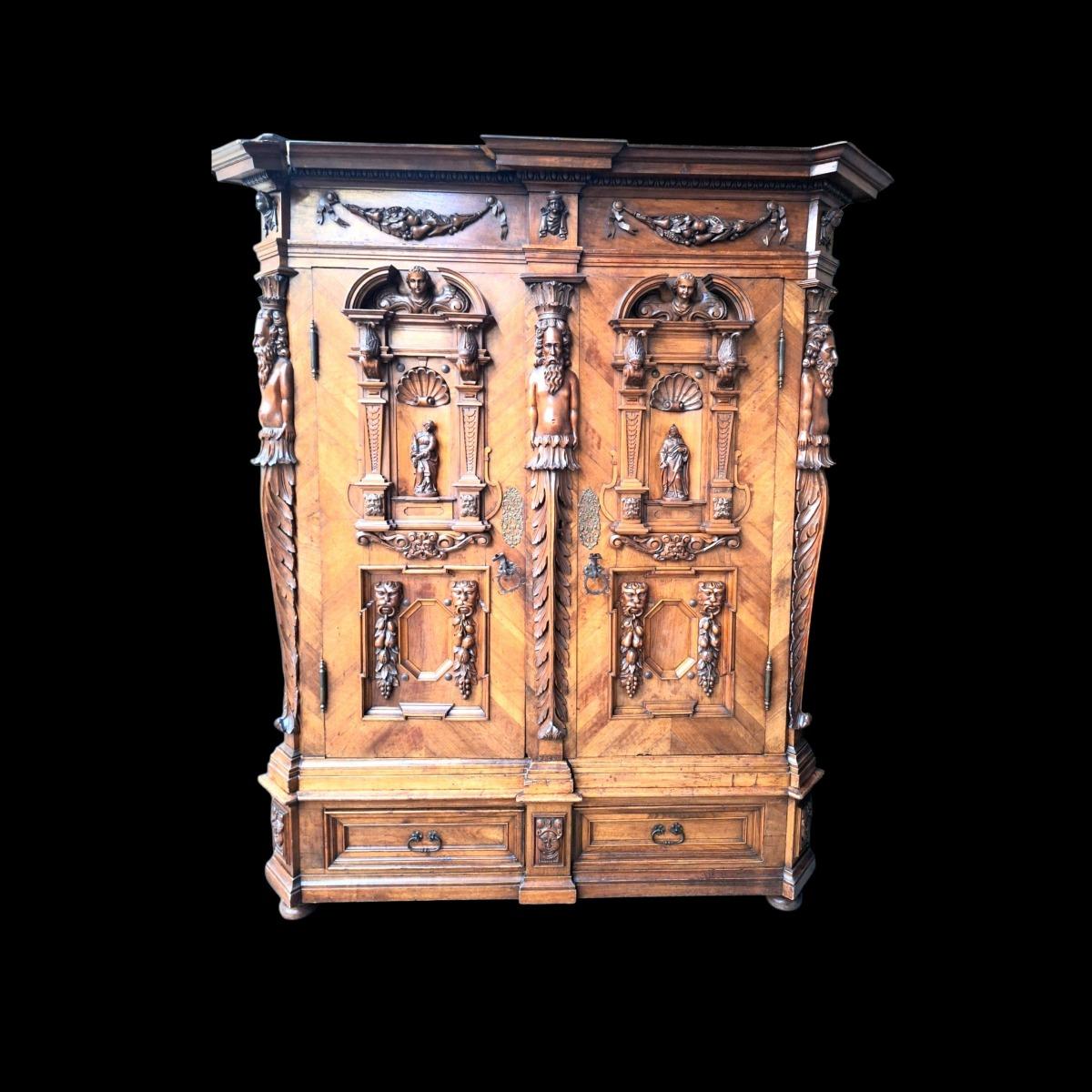Richely carved walnut wardrobe