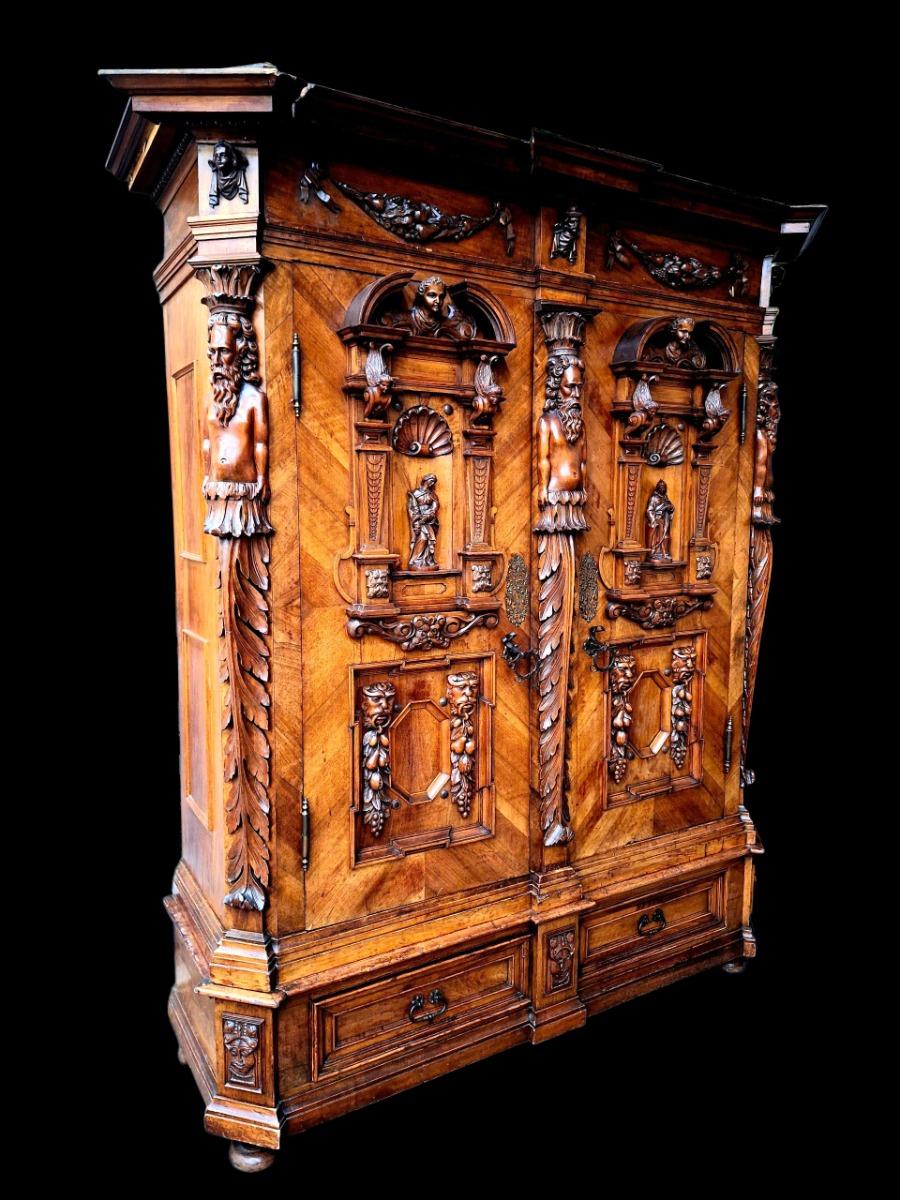 Richely carved walnut wardrobe