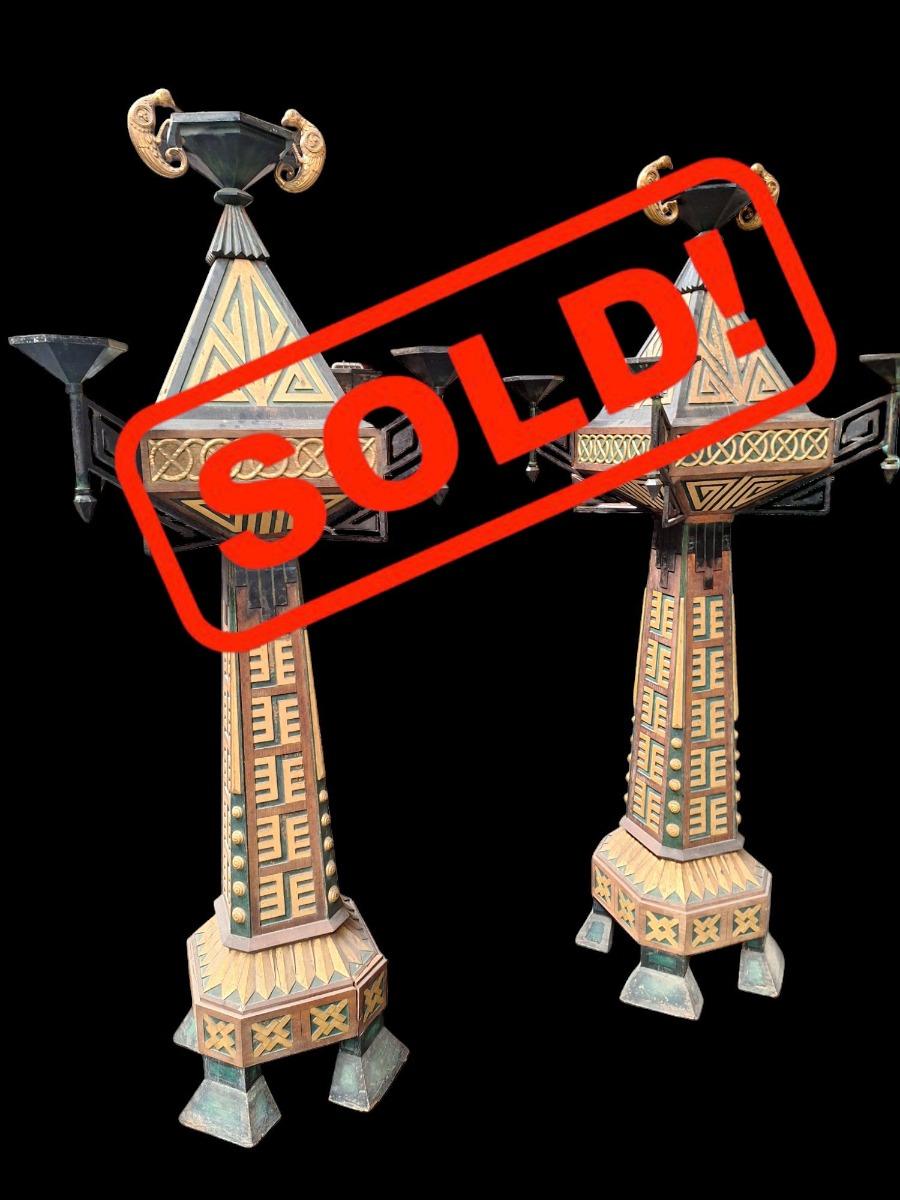 Unique pair of Art-Deco floor lamps 